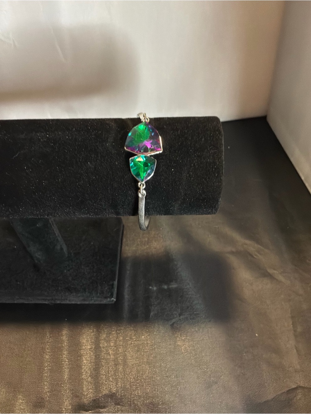 Silver inspired  Bracelet with Iridescent Green-Purple Gemstone Pendant